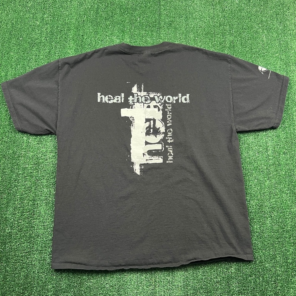 VTG Heal The World Jesus Cross God T-Shirt Mens 2XL‎ Faded Black Revalation Y2K - Picture 7 of 9